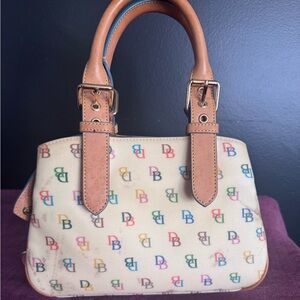 Dooney & Bourke Cream Satchel with Multicolor Logo